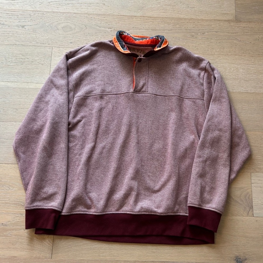 Orvis Mens XL Burgundy Textured Quarter Zip Pullover Flag Trim Corduroy Collar